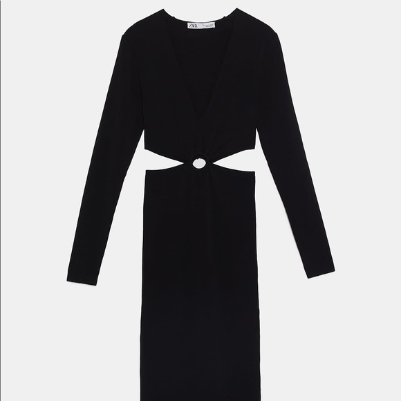 Zara Dresses Zara Black Long Knit Dress With Cut Outs Poshmark